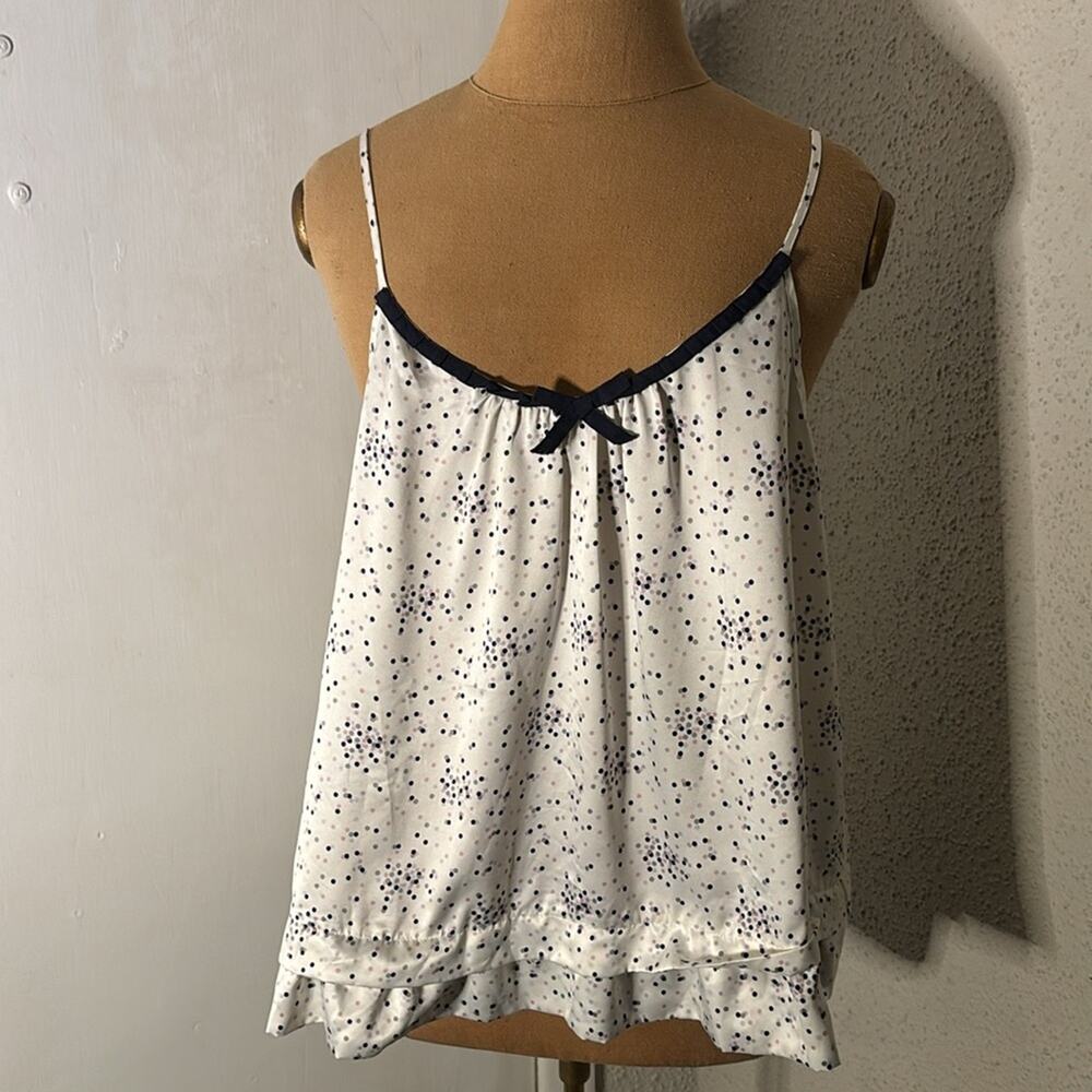 Vera Wang Polka Dot Bowtie Ruffle Babydoll Top L Balletcore Coquette Girl Comfy